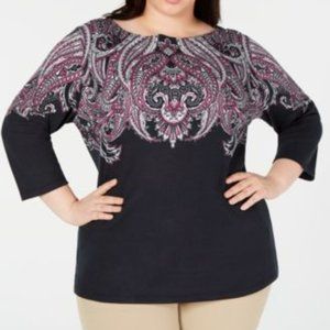 Printed 3/4-Sleeve Top
